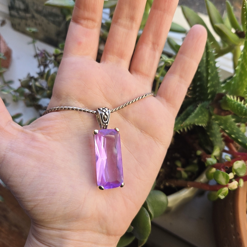 Vintage Silver Lavendar Purple Crystal Gemstone Necklace
